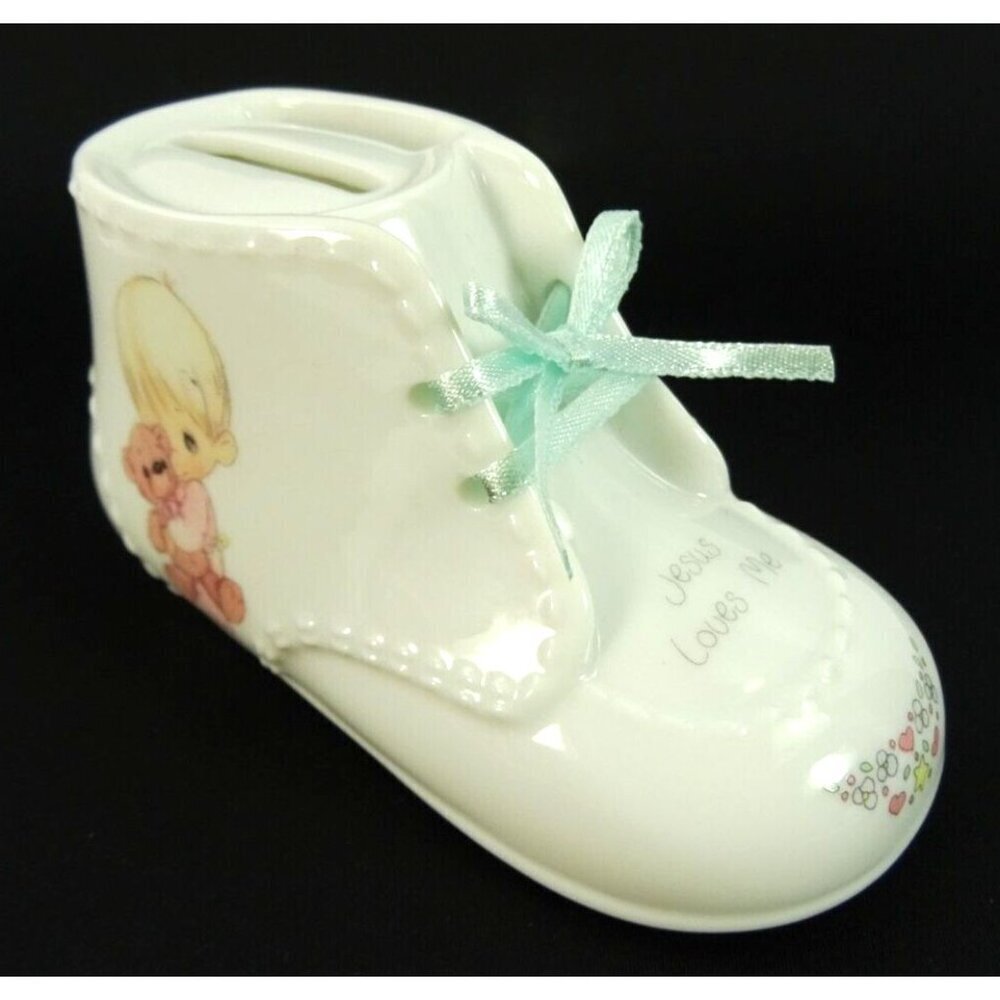 Precious Moments Baby Shoe Bank w Photo Frame Unisex Jesus Loves Me Vintage 90s